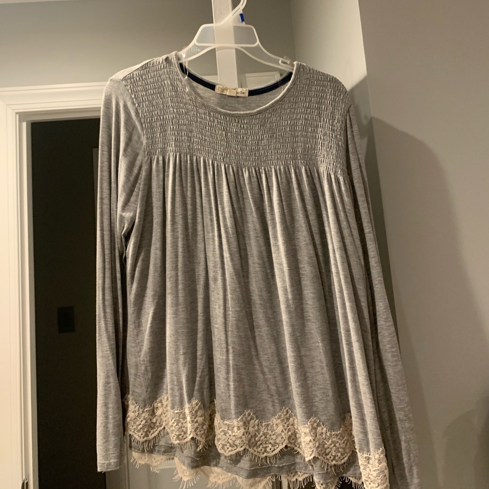 Gray and White Blouse